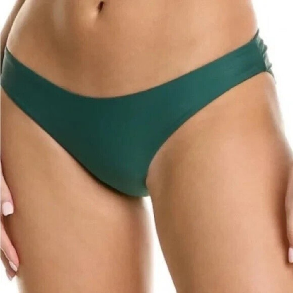 PILYQ Green Envy Basic Ruched Full Bikini Swim Bottoms Women's Size Medium NEW - Picture 3 of 14